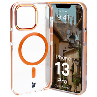 Etui z pierścieniem magnetycznym Bizon Case Marco do iPhone 13 Pro, przezroczyste z pomarańczową ramką