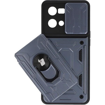 Etui Bizon Case Camshield Card Slot Ring do Oppo Reno 7 4G, szare