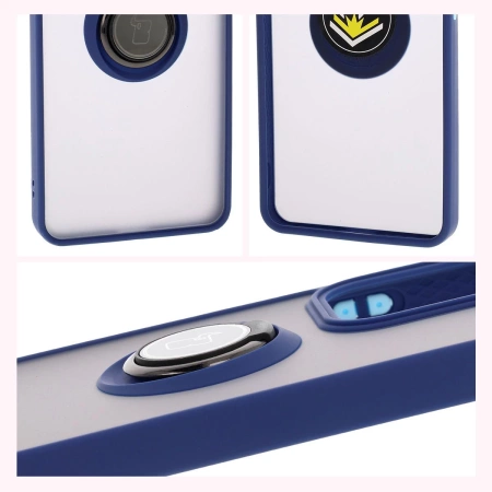 Etui z uchwytem na palec Bizon Case Hybrid Ring do Oppo Reno13 F / FS, przydymione z granatową ramką