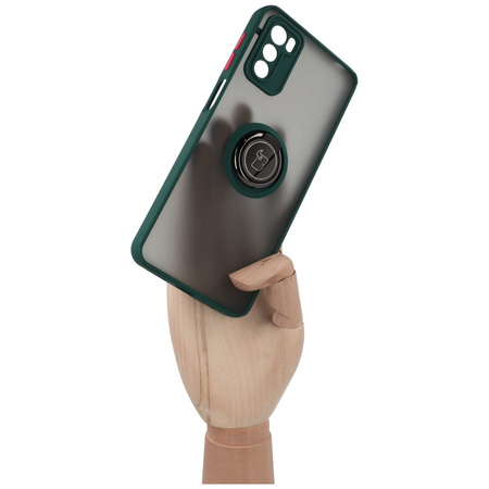 Etui z uchwytem na palec Bizon Case Hybrid Ring do Motorola Moto G42 , przydymione z ciemnozieloną ramką