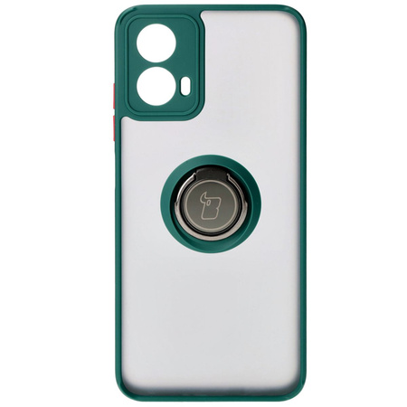 Etui z uchwytem na palec Bizon Case Hybrid Ring do Motorola Moto G34 5G, przydymione z ciemnozieloną ramką