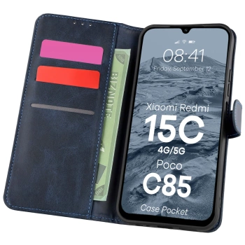 Etui z klapką Bizon Case Pocket do Xiaomi Redmi 15C 4G/5G / Poco C85, granatowe