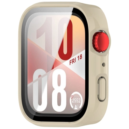 Etui ze szkłem do zegarka Bizon Case Watch Adamo do Huawei Watch Fit 4, beżowe