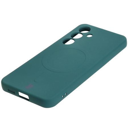 Silikonowe etui z pierścieniem magnetycznym Bizon Case Silicone Magnetic do Galaxy S25 / Galaxy S24, ciemnozielone
