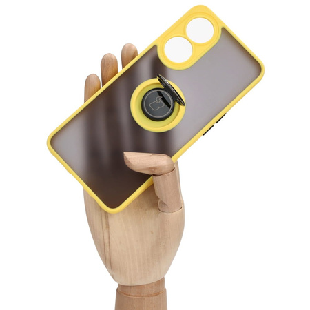 Etui z uchwytem na palec Bizon Case Hybrid Ring do Oppo Reno8 T, przydymione z żółtą ramką