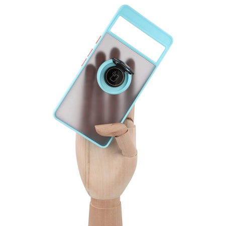 Etui z uchwytem na palec Bizon Case Hybrid Ring do Google Pixel 7, przydymione z jasnoniebieską ramką