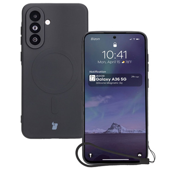 Silikonowe etui z pierścieniem magnetycznym Bizon Case Silicone Magnetic Sq do Galaxy A36 5G, czarne