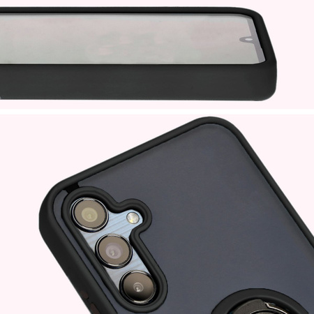 Etui z uchwytem na palec Bizon Case Hybrid Ring do Galaxy M15 5G, przydymione z czarną ramką