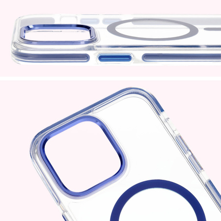 Etui z pierścieniem magnetycznym Bizon Case Marco do iPhone 14 Pro Max, przezroczyste z niebieską ramką