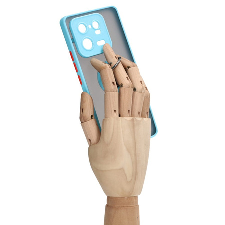 Etui z uchwytem na palec Bizon Case Hybrid Ring do Xiaomi 13 Pro, przydymione z jasnoniebieską ramką