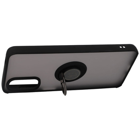 Etui z uchwytem na palec Bizon Case Hybrid Ring do Motorola Moto G22 / E32 / E32s, przydymione z czarną ramką