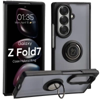 Etui z uchwytem na palec Bizon Case Hybrid Ring do Galaxy Z Fold7, przydymione z czarną ramką