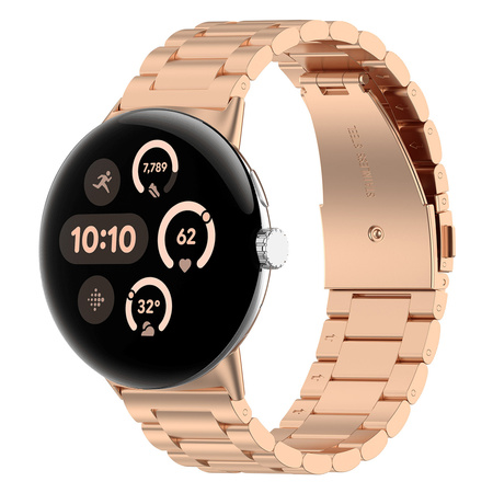 Pasek ze stali nierdzewnej Bizon Strap Watch Aura do Google Pixel Watch 4 / 3 / 2 / 1 41 mm, różowozłoty