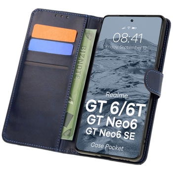 Etui z klapką Bizon Case Pocket do Realme GT 6 / 6T / Neo 6 / Neo 6 SE, granatowe