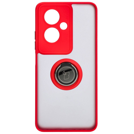 Etui z uchwytem na palec Bizon Case Hybrid Ring do Oppo A79 5G, przydymione z czerwoną ramką