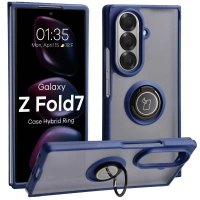 Etui z uchwytem na palec Bizon Case Hybrid Ring do Galaxy Z Fold7, przydymione z ciemnoniebieską ramką