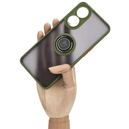 Etui z uchwytem na palec Bizon Case Hybrid Ring do Oppo Reno8 T, przydymione z zieloną ramką