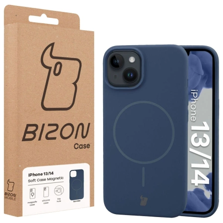Silikonowe etui z pierścieniem magnetycznym Bizon Soft Case Magnetic do iPhone 14/13, granatowe