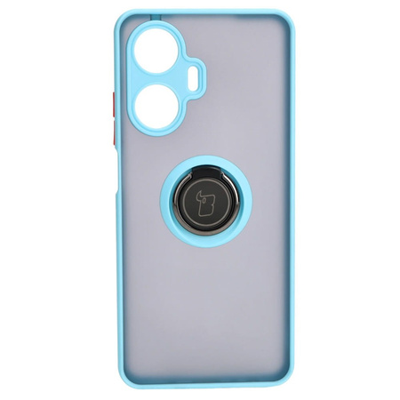 Etui z uchwytem na palec Bizon Case Hybrid Ring do Realme C55, przydymione z jasnoniebieską ramką