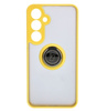 Etui z uchwytem na palec Bizon Case Hybrid Ring do Galaxy S25 Plus / S24 Plus, przydymione z żółtą ramką