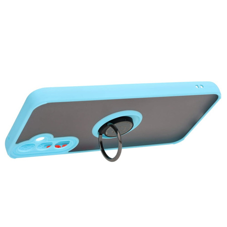 Etui z uchwytem na palec Bizon Case Hybrid Ring do Galaxy A34 5G, przydymione z jasnoniebieską ramką