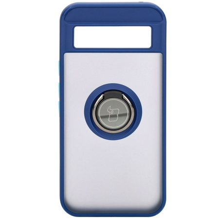 Etui z uchwytem na palec Bizon Case Hybrid Ring do Google Pixel 8a, przydymione z granatową ramką