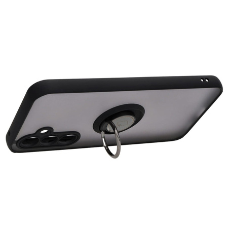 Etui z uchwytem na palec Bizon Case Hybrid Ring do Galaxy A54 5G, przydymione z czarną ramką