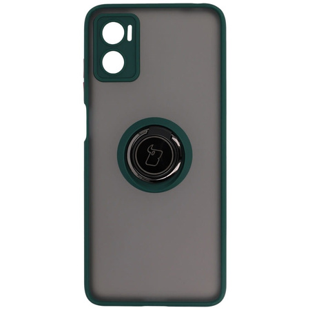 Etui z uchwytem na palec Bizon Case Hybrid Ring do Motorola Moto E22 / E22i, przydymione z ciemnozieloną ramką