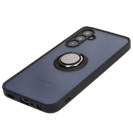 Etui z uchwytem na palec Bizon Case Hybrid Ring do Galaxy A25 5G, przydymione z czarną ramką