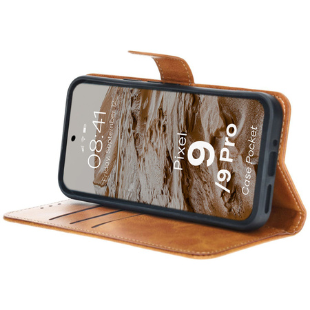 Etui z klapką Bizon Case Pocket do Google Pixel 9 / 9 Pro, brązowe