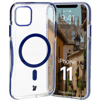 Etui z pierścieniem magnetycznym Bizon Case Marco do iPhone 11, przezroczyste z niebieską ramką