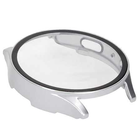 Etui ze szkłem do zegarka Bizon Case+Glass Watch do Galaxy Watch 7 44 mm, satynowo srebrne