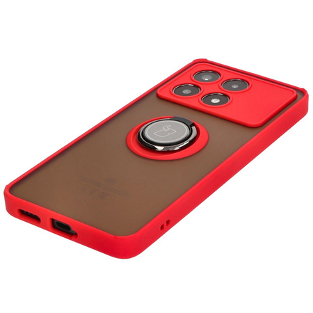 Etui z uchwytem na palec Bizon Case Hybrid Ring do Xiaomi Poco X6 Pro, przydymione z czerwoną ramką