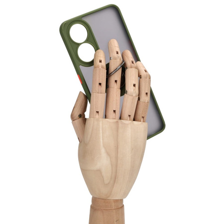 Etui z uchwytem na palec Bizon Case Hybrid Ring do Oppo Reno8 T, przydymione z zieloną ramką