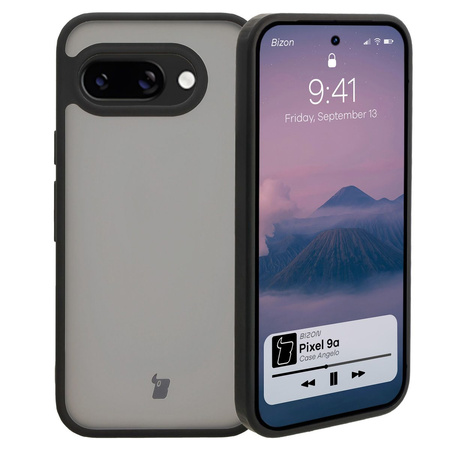Etui Bizon Case Angelo do Google Pixel 9a, półprzezroczyste z czarną ramką