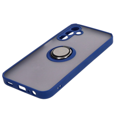 Etui z uchwytem na palec Bizon Case Hybrid Ring do Galaxy A15 5G/4G, przydymione z granatową ramką