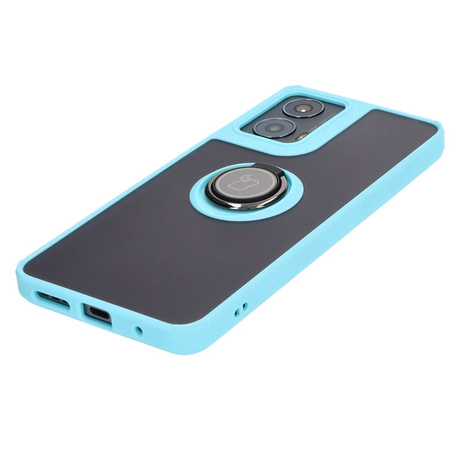 Etui z uchwytem na palec Bizon Case Hybrid Ring do Motorola Moto G04 / G24 / G24 Power, przydymione z jasnoniebieską ramką