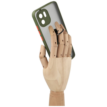 Etui z uchwytem na palec Bizon Case Hybrid Ring do Xiaomi Redmi A1, przydymione z zieloną ramką