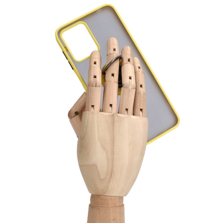 Etui z uchwytem na palec Bizon Case Hybrid Ring do Motorola Moto G13 / G23 / G53 5G, przydymione z żółtą ramką