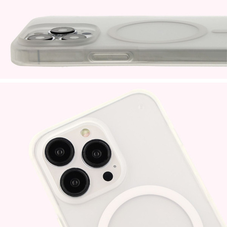 Etui z pierścieniem magnetycznym Bizon Case MatteO do iPhone 13 Pro, półprzezroczyste z przezroczystą ramką