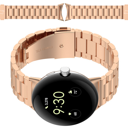 Pasek ze stali nierdzewnej Bizon Strap Watch Aura do Google Pixel Watch 4/3 45 mm, różowozłoty