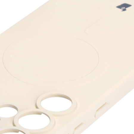 Silikonowe etui z pierścieniem magnetycznym Bizon Case Silicone Magnetic do Galaxy S25 Ultra, beżowe
