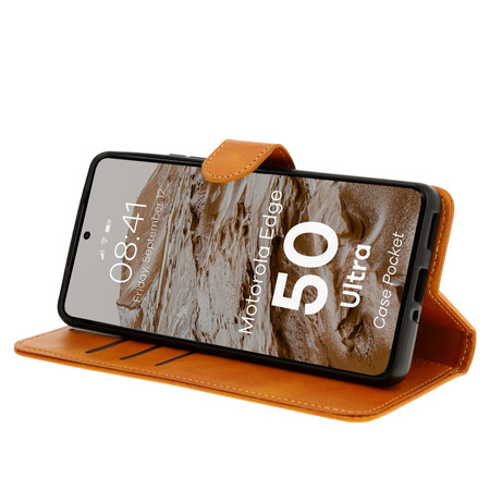 Etui z klapką Bizon Case Pocket do Motorola Edge 50 Ultra, brązowe