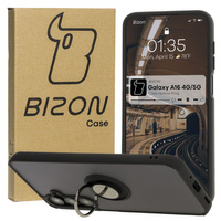 Etui z uchwytem na palec Bizon Case Hybrid Ring do Galaxy A16 4G/5G, przydymione z czarną ramką