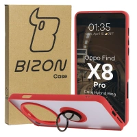Etui z uchwytem na palec Bizon Case Hybrid Ring do Oppo Find X8 Pro, przydymione z czerwoną ramką