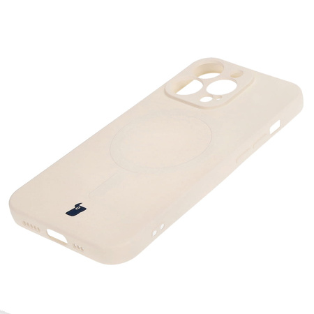 Etui silikonowe z pierścieniem magnetycznym Bizon Case Silicone Magnetic do iPhone 13 Pro, beżowe