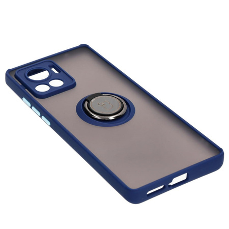 Etui z uchwytem na palec Bizon Case Hybrid Ring do Motorola Edge 30 Ultra, przydymione z granatową ramką