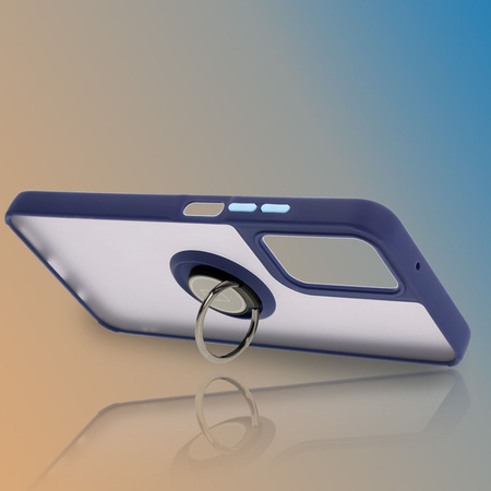 Etui z uchwytem na palec Bizon Case Hybrid Ring do Motorola Moto G35 5G, przydymione z granatową ramką