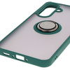 Etui z uchwytem na palec Bizon Case Hybrid Ring do Galaxy A36 5G / A56 5G, przydymione z ciemnozieloną ramką