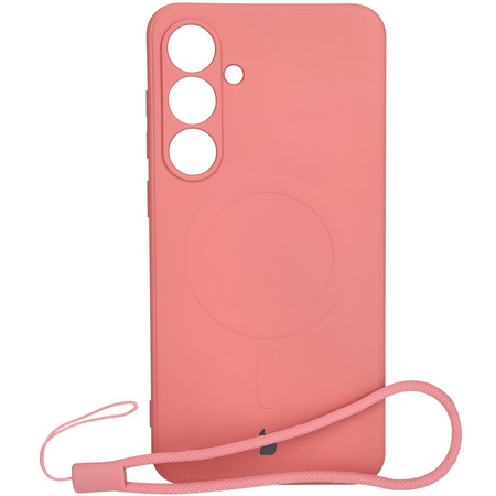Silikonowe etui z pierścieniem magnetycznym Bizon Case Silicone Magnetic Sq do Galaxy S24 FE, brudnoróżowe
